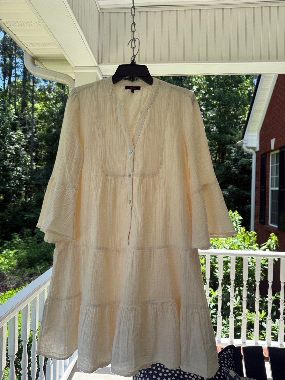 Quince Cream Button-Front Tiered Midi Dress